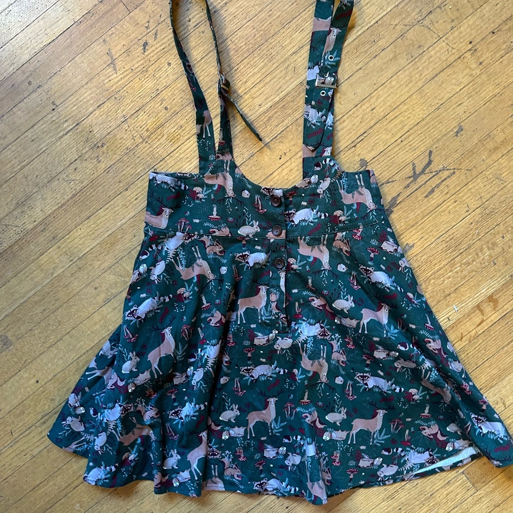 Green Forest Animal Print Suspender  Dress